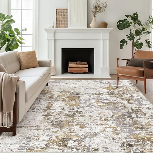 Image of BEIMO Area Rugs 8x10 for Living Room Bedroom, Modern Abstract Machine Washable Rug, Large Soft Low Pile Floor Carpet with Non Slip Backing for Dining Room, Gold Brown