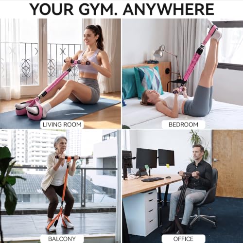 Pedal Resistance Band with Handle, 3-Tube Adjustable for Workout (Pink) - image 6