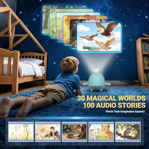 Kids Story Projector for Ages 3-7 with 30 Story Cards,Screen-Free Storytelling Device with Remote, Adjustable Stand, Portable Rechargeable, 160+ Audio Tracks, Gift for Boys & Girls — view 3