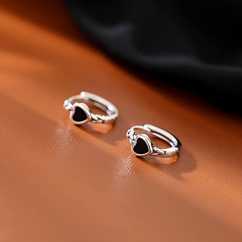 Miniatura 6 de SLUYNZ Aretes de aro de plata de ley 925 con forma de corazón negro para mujeres, adolescentes y adolescentes
