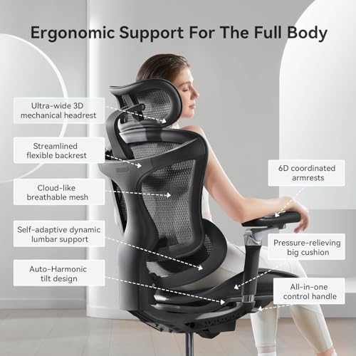 SIHOO Doro C300 Pro Ergonomic Office Chair with Ultra-Soft 6D Armrests, Dynamic Lumbar Support, Seat Depth Adjustment, Adjustable Backrest, Big and Tall Desk Chair for Home Office (Black) - Image 5