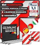 GEARLINE® 3-in-1 Warntafel für Italien, Spanien & Portugal [inkl. 4 Spanngurte & Schutzhülle] - Warnschild für Heckträger bei Reisen nach Spanien, Portugal & als optische Kennzeichnung für Italien