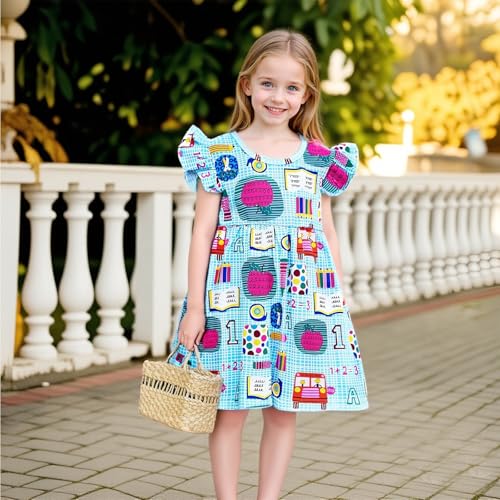 Toddler Girls Apple Printed Back to School Pearls Milk Silk Dress3
