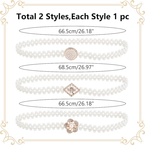 WADORN 3 Styles Elastic Pearl Belt for Women, White Beaded Adjustable Stretch Chain Belts Imitation Pearl Retro Decoration Waist Belt DIY Clothing Waist Accessories for Shirt Wedding Dress2