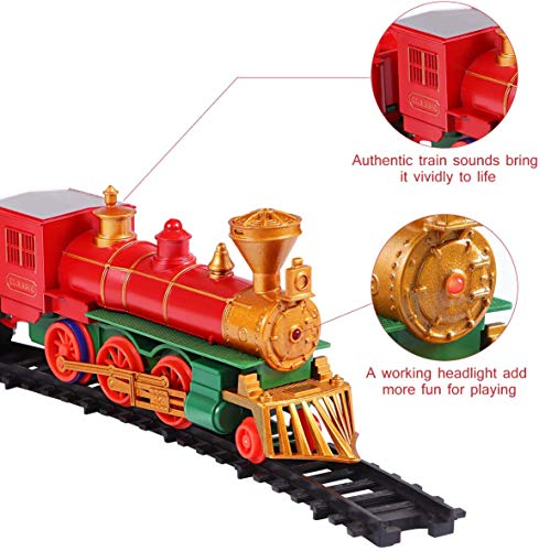 Christmas Train Set with Light & Sound - Electric Battery Operated Train Toy Set for Christmas Tree - Kids Toy Train Set with 4 Train Cars & 16 Tracks - Gifts for 3 4 5 6 Year Old Boys Girls Toddlers