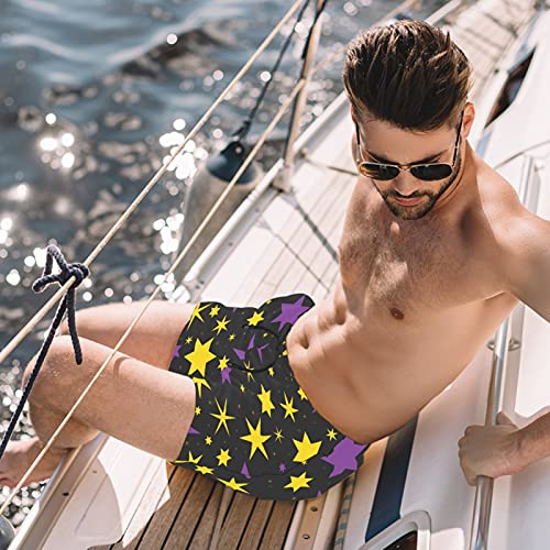 Short de bain homme séchage rapide violet et jaune à étoiles