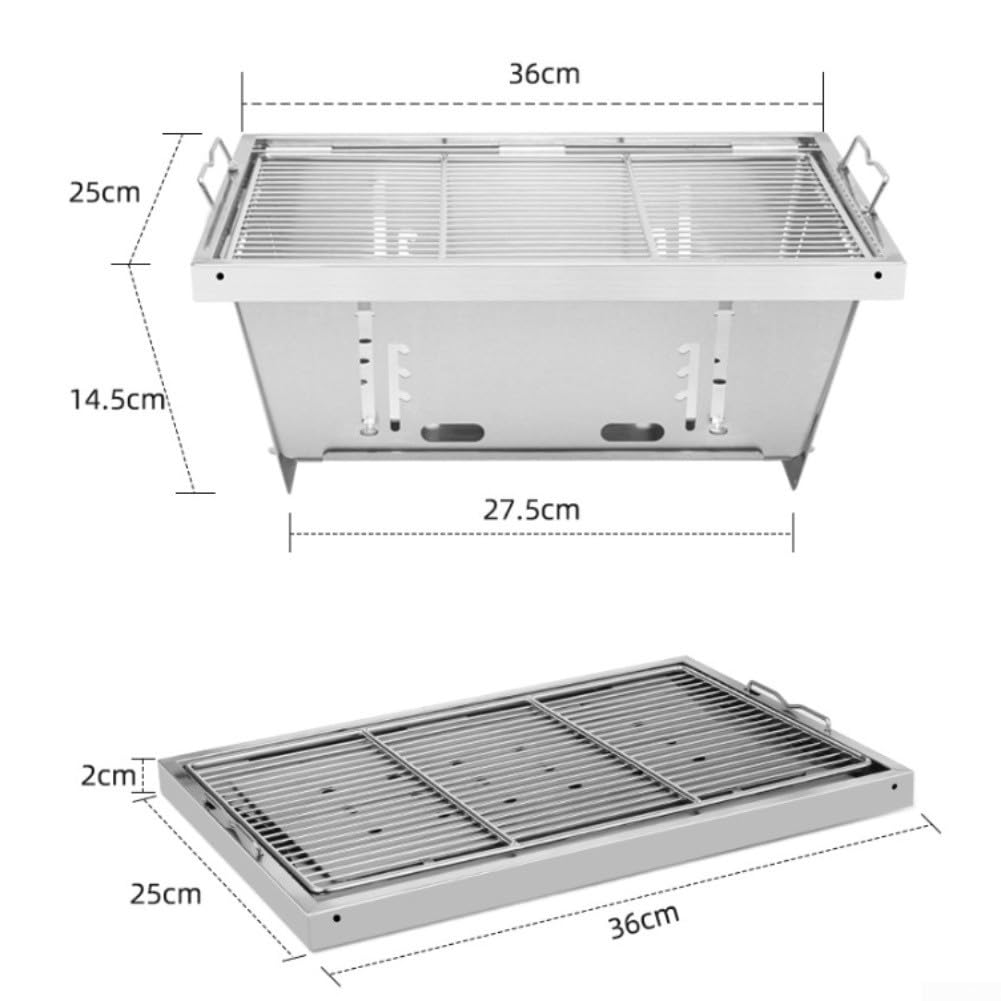 Parrilla plegable de camping para mesa IGT, barbacoa portátil de carbón de acero inoxidable con configuración rápida para senderismo, picnic, jardín, 38 x 28 cm