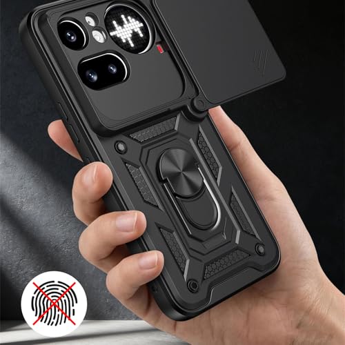 Image of Shockproof Back Case Cover for Nothing Phone 4A Pro 5G, Shockproof Nothing Phone 4A Pro Back Cover, Ring Case with Kickstand and Camera Protection Shutter - Black