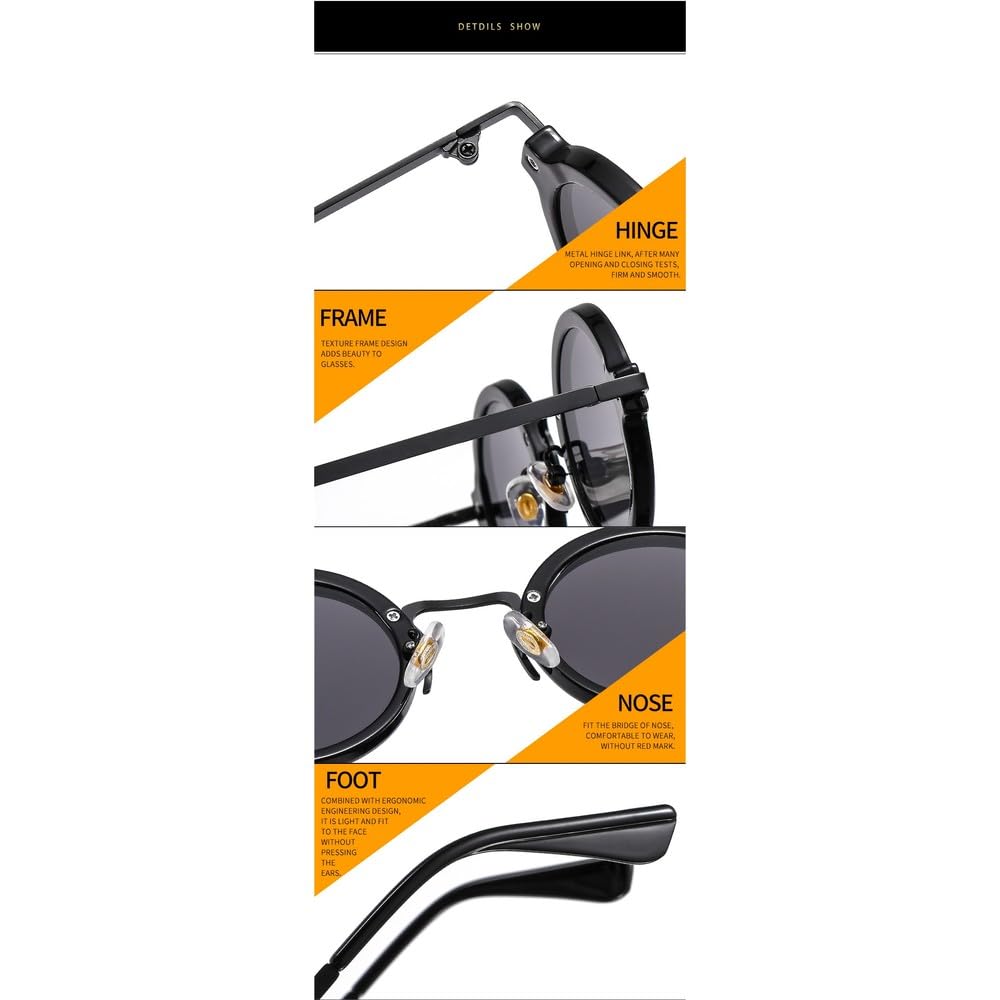 Modische kleine runde Punk-Sonnenbrille für Herren und Damen im Retro-Stil mit klaren, verlaufenden Gläsern und UV400-Schutz. Ideal zum Shoppen, Reisen, für Strandpartys und zum Radfahren.