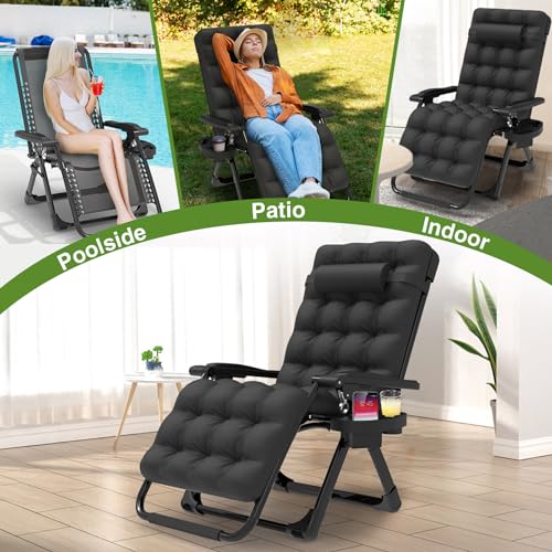 Suteck DDLZLTY-BLACK26 Zero Gravity Chair, Reclining Camping Lounge Chair W/Removable Cushion thumb #6