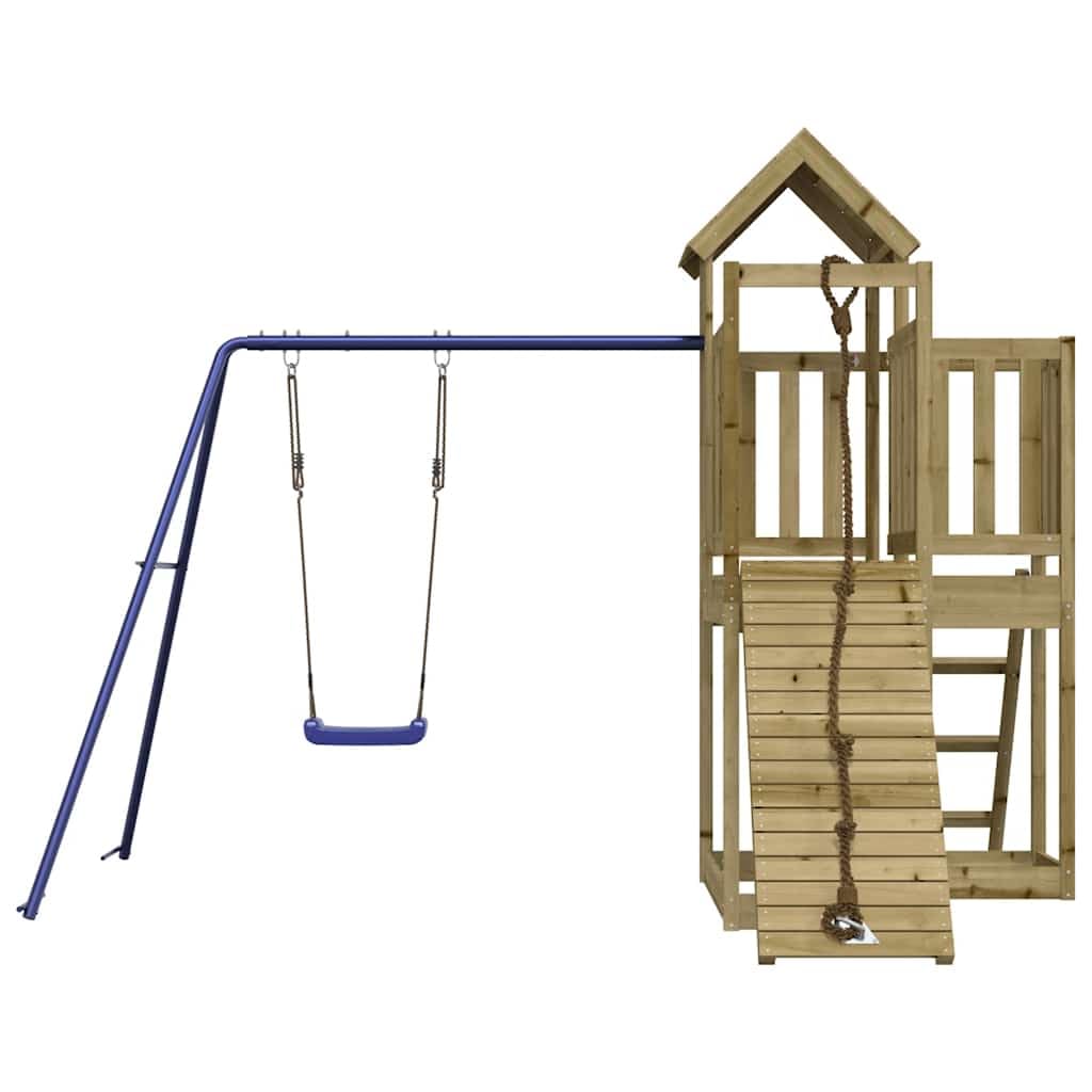 Imprägniertes Kiefernholz Spielturm mit Kletterwand, Schaukel, Sandkasten für Kinder ab 3 Jahren, robustes Garten-Klettergerüst mit Dach, Seil, Leiter, Zubehör, outdoor, langlebig und sicher