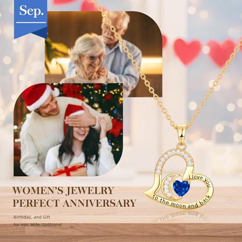 Anniversary Necklace for Women Birthstone Jewelry for Wife Gifts for Her Wife Birthday Gift Ideas Anniversary for Girlfriend I love you to the moon and back Necklaces Filled 925 Sterling Sliver3