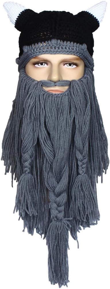 Creative Barbarian Knit Beard Hat Funny Knit Cap Wig Beanie Hats for Men Women - Image 4