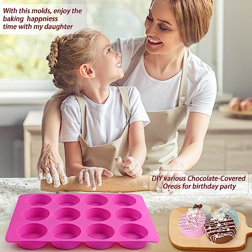 Image of Sakolla 3 Pcs Round Chocolate Cookie Molds, 12-Cavity Cylinder Silicone Molds for Chocolate, Cake, Candy, Pudding, Mini Soap (2 Rose Red+1 Blue)
