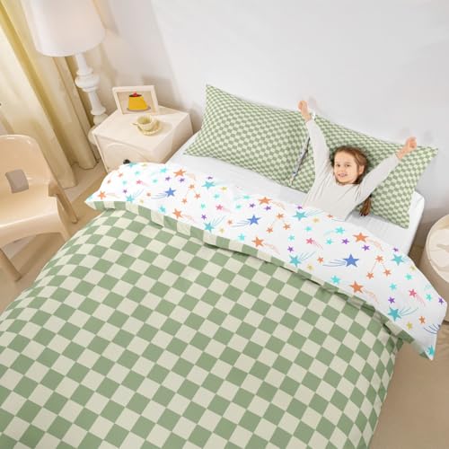 Housse de couette pour lit simple douce en treillis géométrique beige