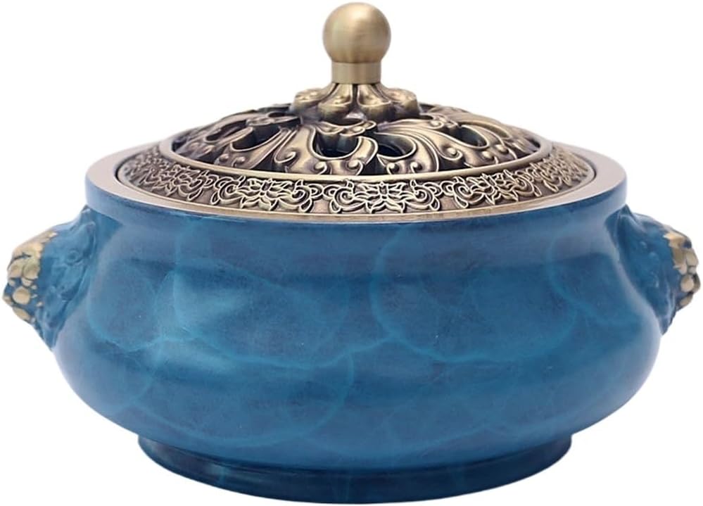 中国の古典的な全銅宣徳炉禅ダブルライオン耳銅香炉