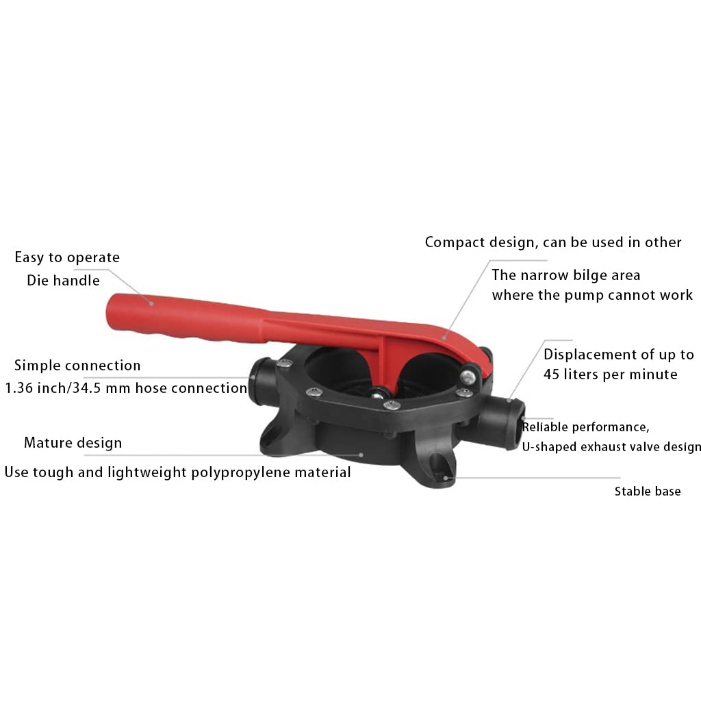 Motor de transferencia de agua manual con asa para barcos, kayaks, canoas, botes, bomba manual autocebante para yate, bomba de agua manual