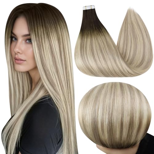 Image of Full Shine Tape in Extensions, 14 Inch Brown to Blonde Mix | 50g 20PCS, Invisible Remy Tape in Hair Extensions, Seamless Skin Weft Design Soft Finish Natural Blend for Daily Wear
