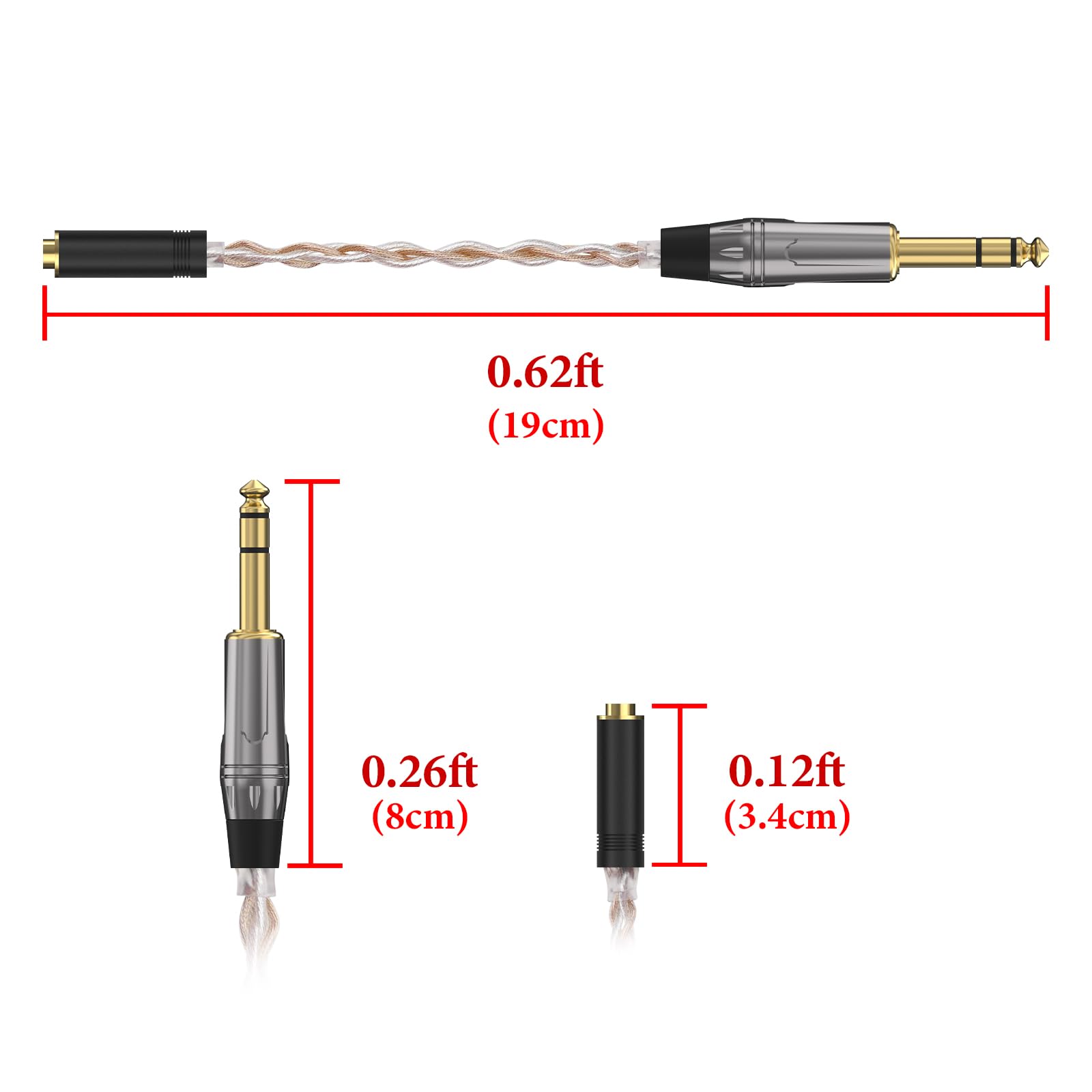 GEEKRIA Cavo adattatore stereo 6,35mm maschio-4,4mm femmina, convertitore audio in rame OCC e argento per cuffie HiFi, amplificatore DAC, 7,5in / 0,6ft