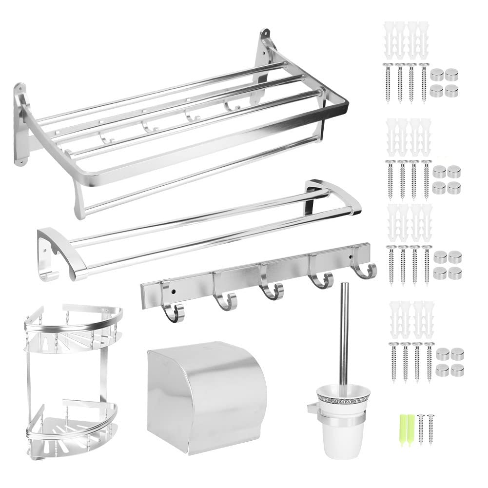 Shower Caddy Wall Mounted Bathroom Storage Shelf Set Triangle Corner Bracket Towel Bar Rack Roller Paper Holder Tissue