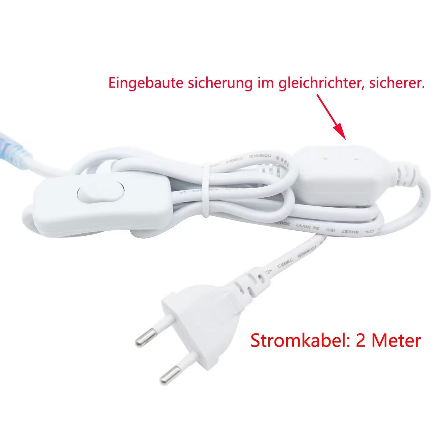LED Streifen 10m, IP65 Wasserdicht LED Strip mit Schalter 220V 230V LED Lichtstreifen LED Leuchtband, Warmweiss, 10M