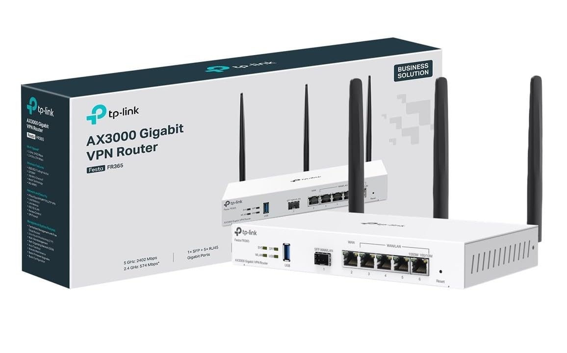 TP-Link Festa FR365 AX3000 Gigabit VPN WiFi Gateway, gestión Gratuita en la Nube, WiFi 6 AX3000, 6 Puertos Gigabit (Incluyendo 1 SFP), 1 Puerto WAN USB 3.0, Calidad de Nivel empresarial