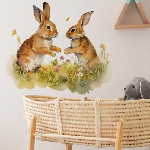 Vinilo decorativo con diseño de conejos en la hierba miniatura 3