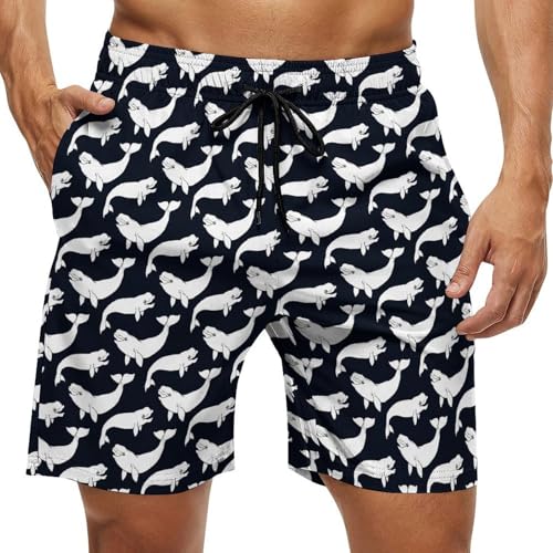 Mens Peach Skin Beach Short Soft Board Shorts Beluga Whale Swim Trunks Surfing Swimming