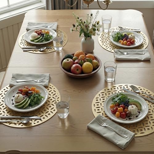 Image of Kuber Industries 4 Pcs Set Leather Round Side Table Mats | Reusable and Washable Dining Table Mat for Party, Wedding and Family Functions | Golden
