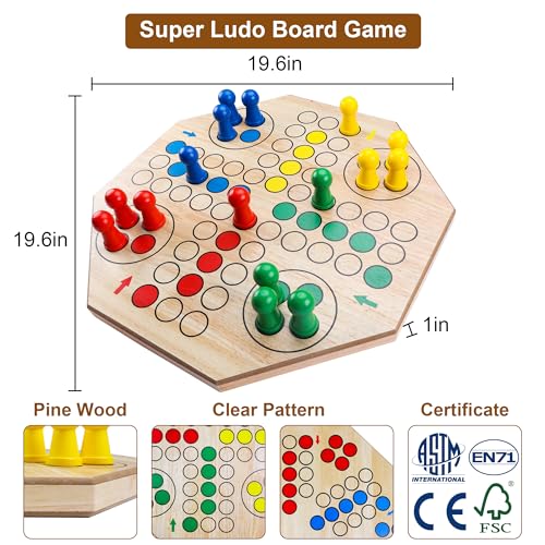 Gothink ET0020-1 20-Inch Extra Jumbo Ludo Game Set Classic Tranditional Strategy Game Giant Double Sided Painted Wooden Ludo Board Game thumb #2