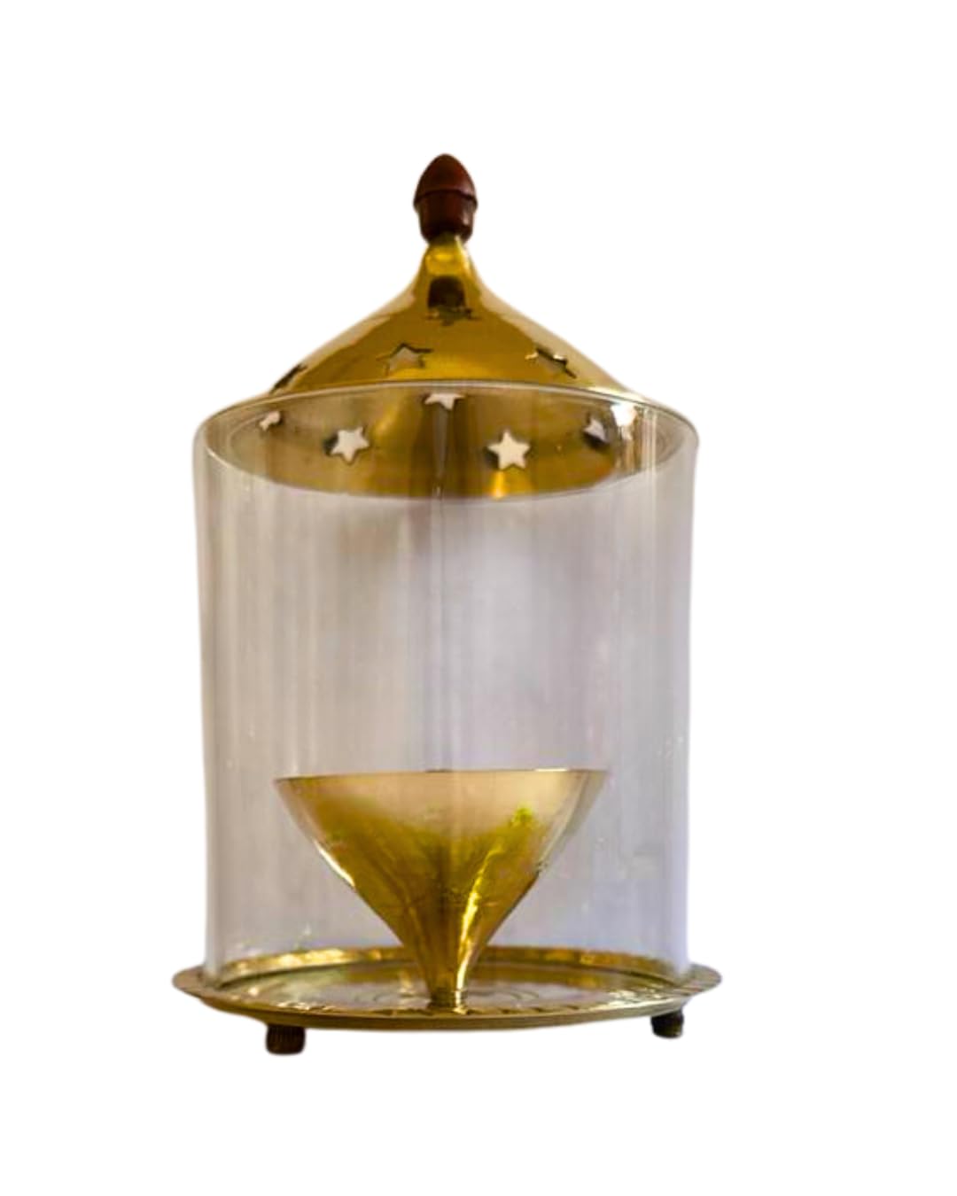 Brass Akhand Jyoti Diya Oil / Ghee Lamp with Glass Cover & Lid Traditional Pooja Lamp for Mandir Temple Prayer Room Diwali Decoration Hindu Religious Jyot (Sold Individually, Multiple Sizes) (No 3)