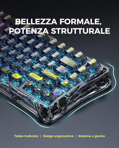 Mercury K1 Lite Tastiera Meccanica da Gioco con BT5.0/2.4G/USB-C, Gasket Hot Swappable Wireless Gaming Keyboard con Retroilluminazione RGB, 75% Layout QWERTY Tastiera senza fili per Win/Mac - Tastiera gaming - Immagine 2