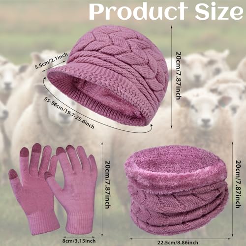 Image of 3-Pieces Winter Hat Gloves Scarf Set, Knit Warm Beanie Hat Neck Warmer Touch Screen Mittens for Women