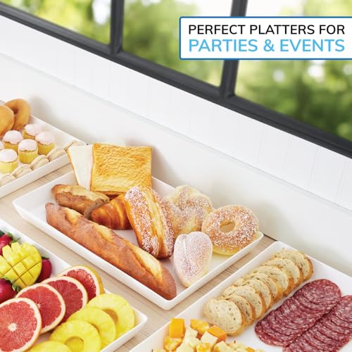 US Acrylic White Plastic Serving Trays (Set of 4) 15” x 10” | Large Unbreakable Reusable Rectangular Party Platters | Serve Appetizers, Fruit, Veggies, & Desserts | BPA-Free & Made in USA - Image 5