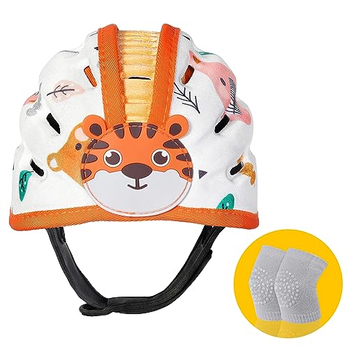 Infant Safety Helmet, Breathable Baby Crawling and Walking Helmet, Toddler Soft Helmet, Anti-Collision, Ultra-Lightweight, Expandable and Adjustable Age 6m-24m (Orange Tiger) by IvyWind - Used condition - CA$12.47