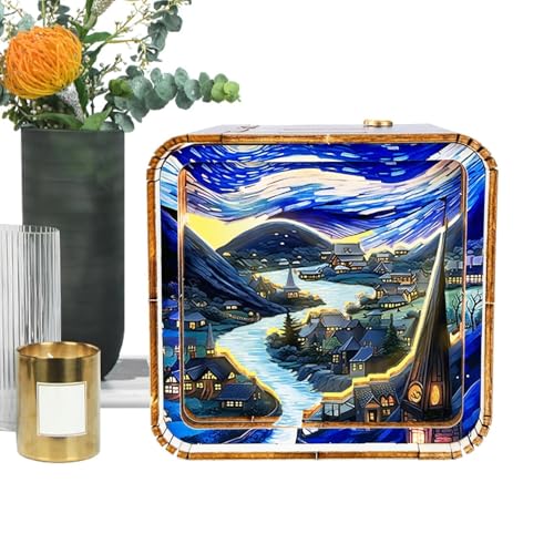 Lampes de table en bois pour chambre à coucher, puzzles de paysage de dessin animé, jouets sensoriels portables, lampe en bois réglable, puzzle unique (bois naturel, 30,5 x 20,3 cm), chambre à coucher