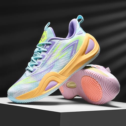 Men's Women's High-Top Basketball Shoes - Breathable Mesh with Cushioned Midsole & Non-Slip Rubber Outsole, Vibrant Split-Color Design Sport Shoes, Indoor/Outdoor Court Sneakers3