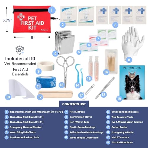 Image of Dog First Aid Kit - Vet Approved Emergency Supplies - Pet First Aid Kit Guide, Tick Remover, Thermal Blanket & More - Compact Dog Gear for Hiking, Camping & Backpacking (Travel Pack)