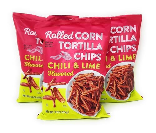 Trader J's Rolled Corn Tortilla Chips Chili & Lime Flavored Net Wt. 9 Oz (255g) - Pack of 3
