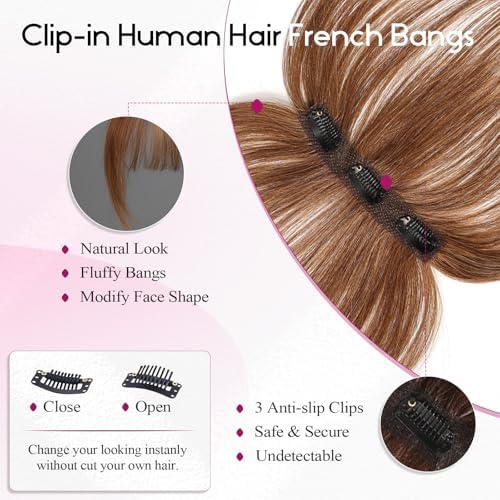 EMMOR Clip in Bangs, 100% Human Hair Bangs with 3 Non-slip Clips, 360°Cover Top HairPieces with 5 inch Wispy Fringes for enhancing Women's Facial Features(Ash Brown) - Image 5