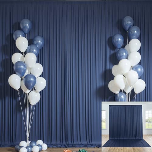 Image of 10x12 ft Navy Blue Backdrop Curtain for Wedding Parties, Wrinkle Free 2 Panels 12 ft Long Polyester Photo Backdrop Drapes Back Drop Cloth for Birthday Photography Background Party Backdrop