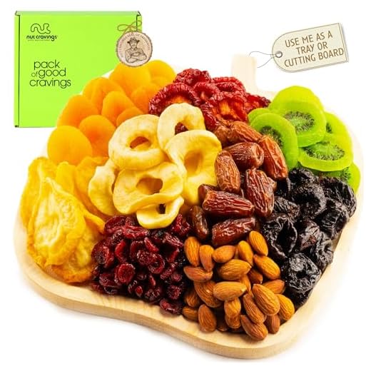 Dried Fruit & Mixed Nuts Gift Basket in Reusable Wooden Apple Tray + Ribbon (9 Assortments) Mothers Day Gourmet Food Bouquet Platter, Birthday Care Package, Healthy Kosher Snack Box, Mom Women Men