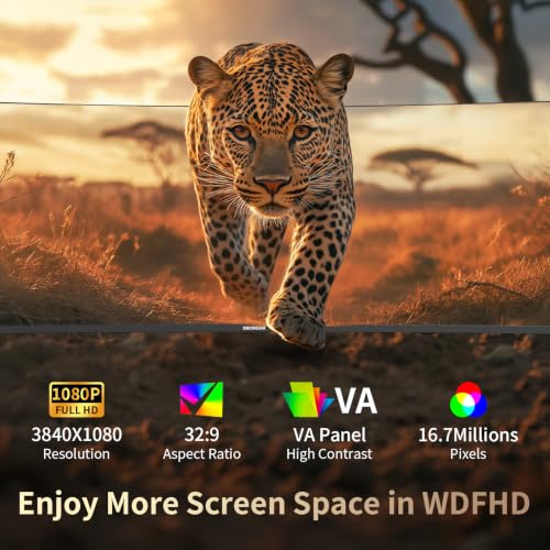 Image of Deco Gear 49 inch Ultrawide Curved Monitor, 144Hz 32:9 Dual FHD 3840x1080, R1500, 3000:1 VA Super Wide Screen, Adaptive Sync, HDR400, USB-C 65W, 3ms, HDMI /DP, PBP /PIP KVM Work Gaming Display, Laptop & PC