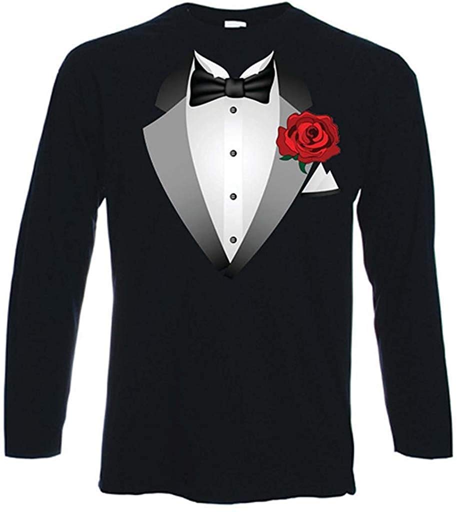 Tribal T-ShirtsMens Tuxedo Fancy Dress Long Sleeve T-Shirt With Bow Tie Design - Great for Fancy Dress or Funny Stag Do - 100% Cotton