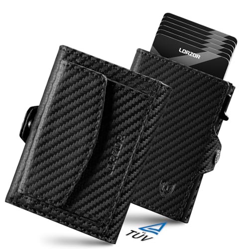 LORZOR Carteras para Hombre Pequeñas con Monedero XXL, Billetera para Hombre con Bloqueo RFID, Cartera Tarjetero Hombre Piel, Wallet Pop-up con Compartimento para Billetes, Capacidad para 10 Tarjetas