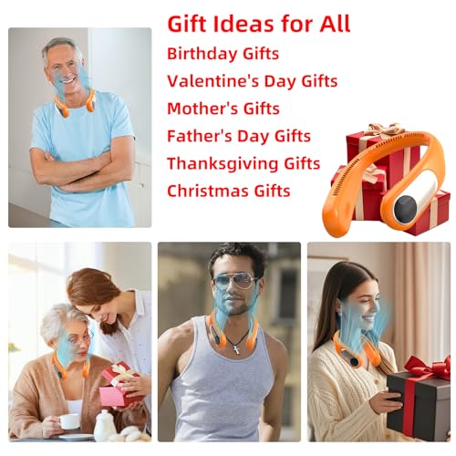 Image of Portable Neck Fan, Personal Wearable Bladeless Fan for Outdoor Indoor, LED Display, 360 Cooling, 4-Speeds, 6000mAh USB Rechargeable, Birthday Gifts for Men Women Dad Mom (Orange)