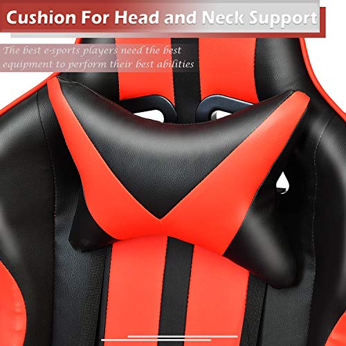 FERGHANA Ergonomic Racing Style PC Game Computer Chair,Video Gaming Chair with Massage Lumbar Pillow,Seat Height Adjustable,160°Recliner,Headrest for Teens Adults(Tango Red)