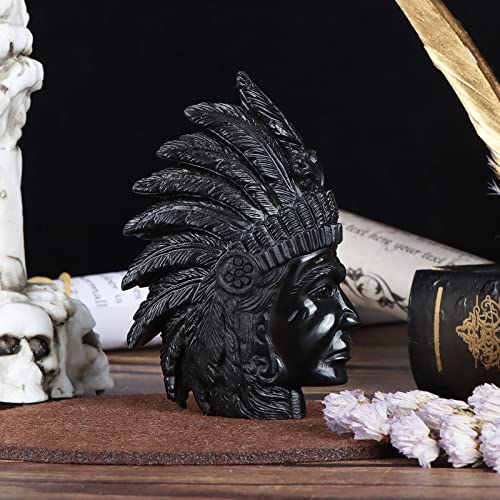 Smq 3.2" Crystal Indian Skull Head Statue Gemstone Carving Black Obsidian Indian Chief Bust Head Figurines Sculpture Healing Stones For Halloween Decorations Home Decor #TOP4