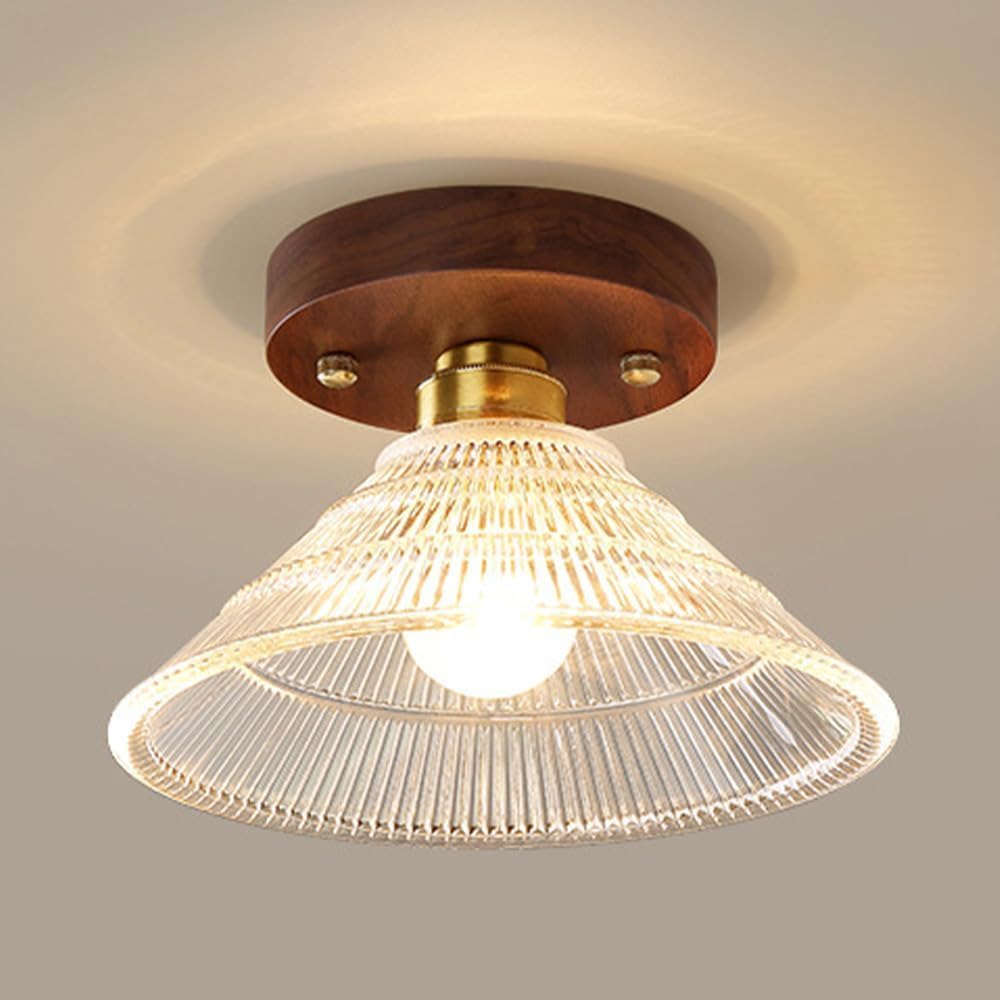 RuuXanthous Clear Glass Hallway Light Nordic Creativity Walnut Kitchen Ceiling Mount Lamp Retro Style Bedroom Chandelier for Bathroom Porch Aisle Stairs Balcony Entrance Hall/a