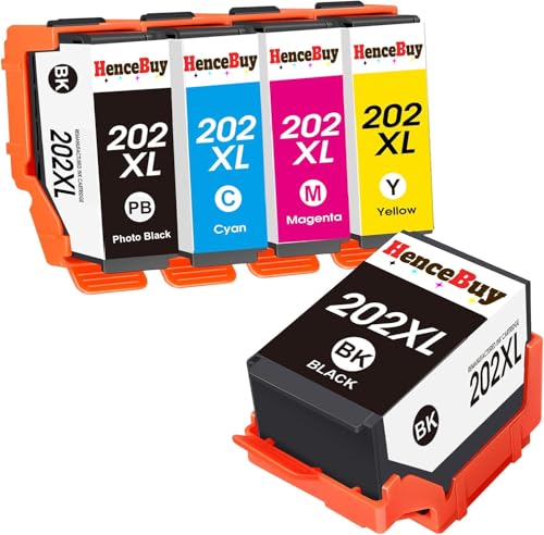 HenceBuy 202XL Ink Cartridges Compatible for Epson 202 XL Ink Cartridges Multipack for Epson Expression Premium XP-6100 XP-6105 XP-6000 XP-6005 XP-6001 Printer (Black Photo Black Cyan Magenta Yellow)